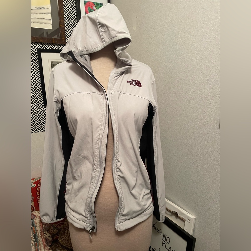 The North Face Mens Softshell Hooded Jacket Gray Black Size Small Lightweight